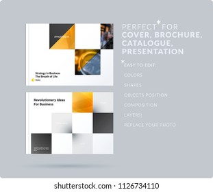 Square design presentation template with colourful rectangles shadows. Abstract vector set of modern horizontal banners