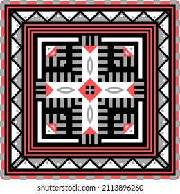 Square design for scarf, shawl, bandana, pareo, hijab, plaid and other textiles. Abstract print in pixel style. Scheme for embroidery. 