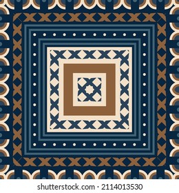 Square design for shawl, scarf, hijab, bandana, plaid and other textiles. Print with geometric ornament in ethnic style. 