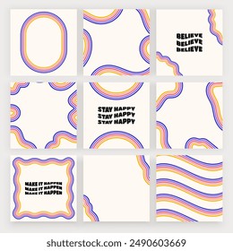 Square design for social media posts with colorful groovy wavy lines