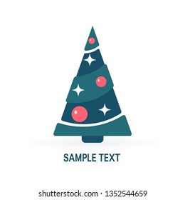 Square design template with Christmas tree in flat style. Vector illustration on white background