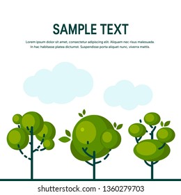 Square design template with trees in flat style. Vector illustration on white background