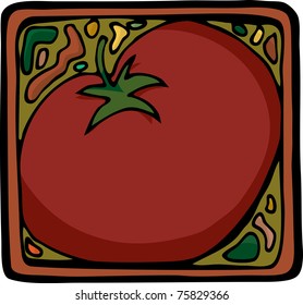 Square design for tomatoes or ingredients as a label, icon or background