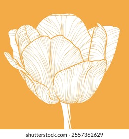 Square design with a yellow side view tulip bloom on yellow background. The illustration is fill only with no outline, lines. 