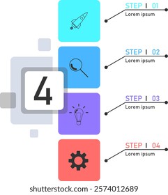 Square diagram, startup sequential graph. Vector, designer illustration. Vector.