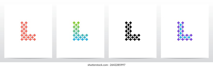 Losango quadrado conecta linhas letra paralela logotipo inicial L