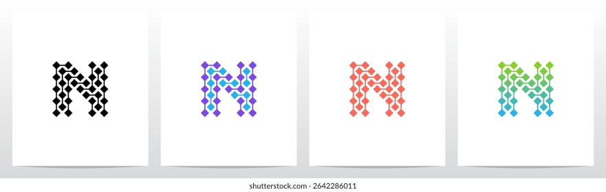 Square Diamond Connect Lines Parallel Letter Initial Logo Design N