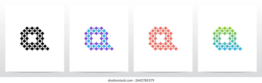 Linha de conexão de losango quadrado paralela letra inicial logotipo design Q