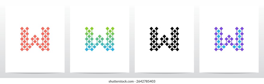 Square Diamond Connect Lines Parallel Letter Initial Logo Design W