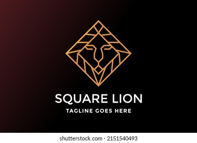 Esbozo de la línea de la cabeza del tigre de diamante cuadrado Monograma Vector de diseño del logotipo