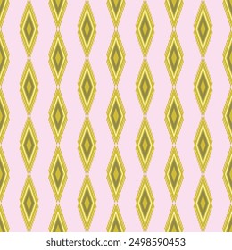 Square diamond pattern, Navajo American Indian style. Vertical tiles on a pink background Suitable for curtains or drapes, skirts, or dresses for events.
