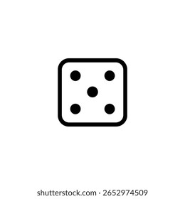 A square die face with five dots arranged in a classic X pattern in a clean monoline style.