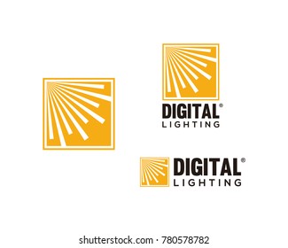 Square Digital Lighting like Sun or Fireworks Symbol Company Logo Set