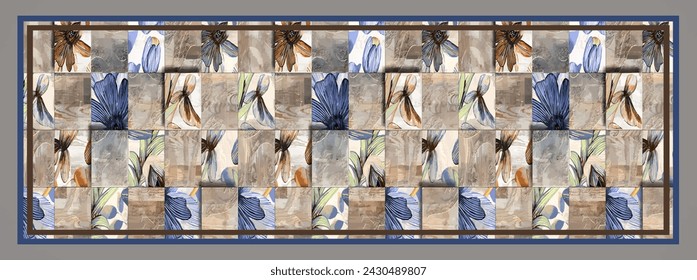 square digital silk scarf textile pattern design
