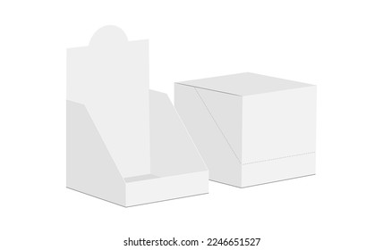 Square Display Box Mockup, Opened and Closed, Isolated on White Background. Vector Illustration