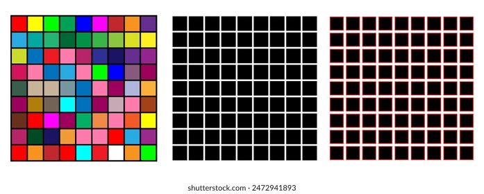 Square divided in 81 parts 9x9 grid black stroke illustration.