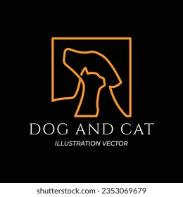 Square Dog Cat Pet Care Outline Line Art Logo Vector Icon Illustration