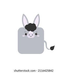 Square donkey farm animal face icon isolated on white background. Cute cartoon square shape mule kawaii avatar for kids character. Vector flat clip art illustration mobile ui game application.