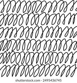 Quadratischer Doodle-Hintergrund. Skizze Handgezeichnete, federnde Loope, die oben verbunden sind. Vektorillustration. Handgezeichneter abstrakter Hintergrund. Kursive Wirbel. Umriss auf isoliertem weißem Hintergrund. 