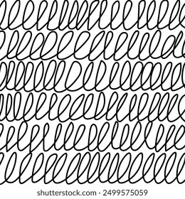 Square doodle background. Sketch. Hand drawn springy loops connected at the bottom. Vector illustration. Hand drawn abstract background. Cursive swirls. Outline on isolated white background. 
