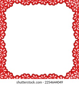 Square doodle floral frame. Wreath with line art flowers