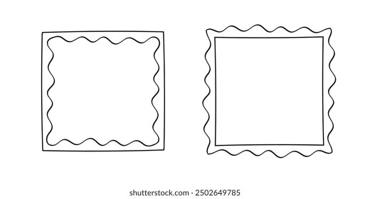 Quadratische Doodle-Rahmen, handgezeichnete Monogramme.Kanten und Kader mit einfachen skizzenhaften Designelementen.Einzeln. Vektorgrafik.