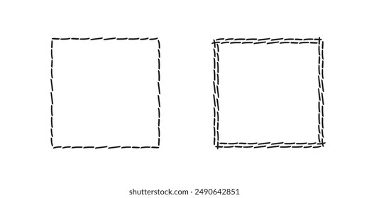 Quadratische Doodle-Rahmen, handgezeichnete Monogramme. Kanten und Kader mit einfachen skizzenhaften Design-Elementen. Vektorillustration.