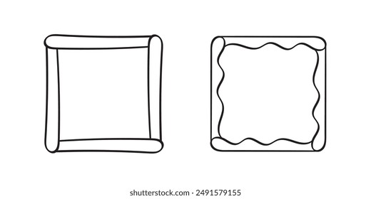 Quadratische Doodle-Rahmen, handgezeichnete Monogramme. Kanten und Kader mit einfachen skizzenhaften Design-Elementen. Vektorillustration.