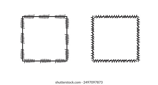 Quadratische Doodle-Rahmen, handgezeichnete Monogramme.Kanten und Kader mit einfachen skizzenhaften Designelementen.Einzeln. Vektorgrafik.