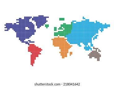 Square Dot Map of the World Color Continents