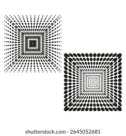 Padrão de pontos quadrados. Forma de grade abstrata. Ilusão visual vetorial. Contraste de branco preto.