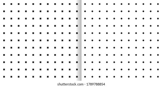 Square and dot texture background simple set. Seamless pattern in vector flat style.