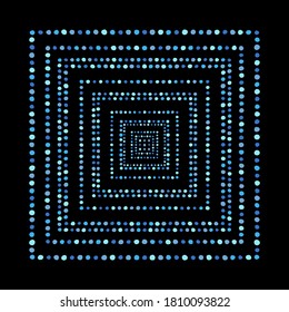 Square dots frame, geometric shape made of hand drawn uneven beads, blue water drops, blobs. Dotted frames of various size set. Editable rectangle graphic design element, border template, background.