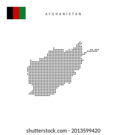 Square dots pattern map of Afghanistan. Afghan dotted pixel map with national flag isolated on white background. Vector illustration.
