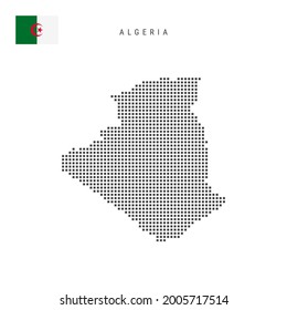 Square dots pattern map of Algeria. Algerian dotted pixel map with national flag isolated on white background. Vector illustration.