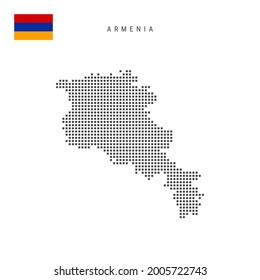 Square dots pattern map of Armenia. Armenian dotted pixel map with national flag isolated on white background. Vector illustration.