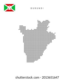 Square dots pattern map of Burundi. Burundian dotted pixel map with national flag isolated on white background. Vector illustration.