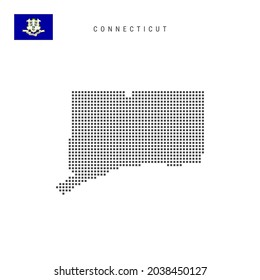 Square dots pattern map of Connecticut. Dotted pixel map with flag isolated on white background. Vector illustration.