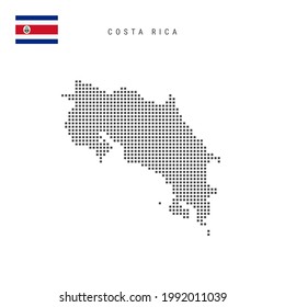 Square dots pattern map of Costa Rica. Costa Rican dotted pixel map with national flag isolated on white background. Vector illustration.