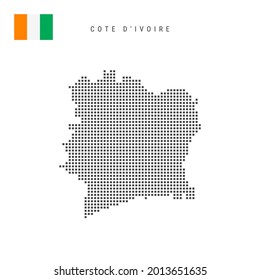 Square dots pattern map of Cote d Ivoire. Ivory Coast dotted pixel map with national flag isolated on white background. Vector illustration.