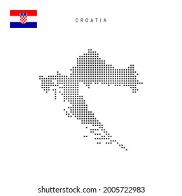 Square dots pattern map of Croatia. Croatian dotted pixel map with national flag isolated on white background. Vector illustration.