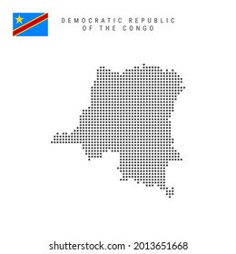 Square dots pattern map of Democratic Republic of the Congo. DR Congo dotted pixel map with national flag isolated on white background. Vector illustration.