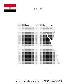 Square dots pattern map of Egypt. Egyptian dotted pixel map with national flag isolated on white background. Vector illustration.