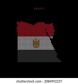 Square dots pattern map of Egypt. Egyptian dotted pixel map with national flag colors isolated on black background. Vector illustration.
