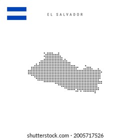 Square dots pattern map of El Salvador. Salvadoran dotted pixel map with national flag isolated on white background. Vector illustration.