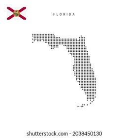 Square dots pattern map of Florida. Dotted pixel map with flag isolated on white background. Vector illustration.