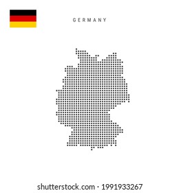Square dots pattern map of Germany. German dotted pixel map with flag. Vector illustration
