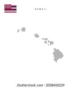 Quadratische Punktmuster-Karte von Hawaii. Punktierte Pixelkarte mit Fahne einzeln auf weißem Hintergrund. Vektorgrafik.