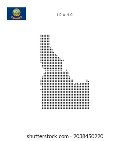Square dots pattern map of Idaho. Dotted pixel map with flag isolated on white background. Vector illustration.