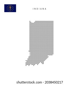 Square dots pattern map of Indiana. Dotted pixel map with flag isolated on white background. Vector illustration.